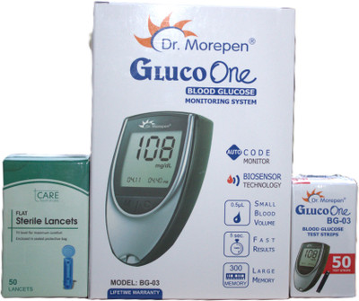Tcare Dr. Morepen BG 03 Glucometer + Pack of 50 Glucometer Strips Glucometer Lancets(50)