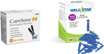 Wellstar aCARSENS N 100 Test Strips With ROUND Glucometer Lancets (100) Glucometer Lancets(100)