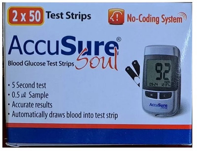 AccuSure Soul -No coding 100 Glucometer Strips