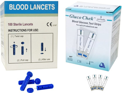 ASPEN Sterile Blood Lancets Pack of 100 Comes With Gluco Chek 5 Seconds 50 Glucometer Strips