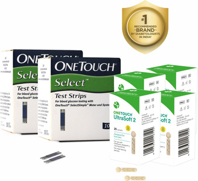 OneTouch Select Test 2 * 50s Pack + 4 * 25's Lancets 100 Glucometer Strips