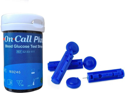 On Call Plus 50's Glucose Test Strips With Free Round Lancets - 50 Glucometer Strips