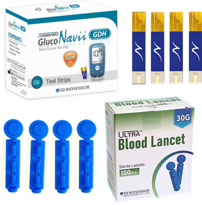 SD BIOSENSOR GlucoNavii GDH Strips 100 with Ultra Round Lancets Glucometer Lancets(100)