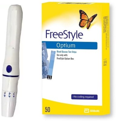 Freestyle Optium 50 's Strips With Free Lancet Device-Long Expiry, 50 Glucometer Strips