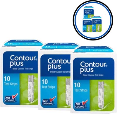 CONTOUR PLUS 10 Glucose Test Strips Pack of 3 (10 Test strips in each pack) 30 Glucometer Strips