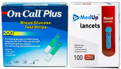 medup Round Lancet 100 with Oncall plus 200 Glucometer Strips