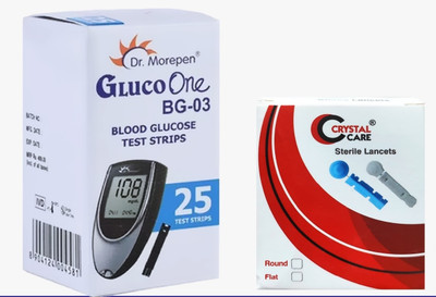 Dr. Morepen Gluco One BG 03 Blood Glucose Test Strip with 100 Lancets 25 Glucometer Strips