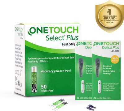 OneTouch Select Plus Test Strips 50 Pack + 2 * 25 Delica plus lancets 50 Glucometer Strips