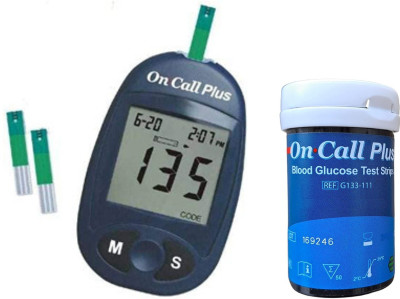 On Call Plus GLUCOMETER WITH BATTERY,20 PCS LANCETS,1 LANCING DEVICE,100 STRIPS- 100 Glucometer Strips