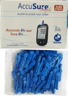 AccuSure Simple Blood Glucose Test Strip - 100 lancets and 2X50 Strips 100 Glucometer Strips