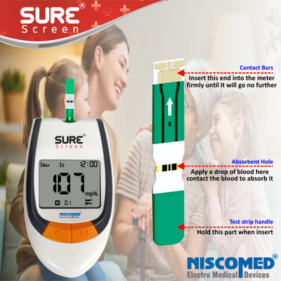 NISCOMED Sure Screen Blood Sugar Testing Strips For Checking Blood Glucose Level 200 Glucometer Strips
