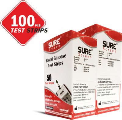 NISCOMED Surescreen Glucose Test Strips 100 (Only Strips) 100 Glucometer Strips