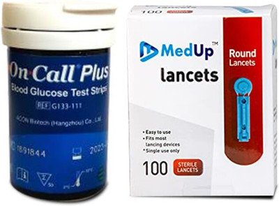 medup round lancet 100 with oncall Plus 50 Glucometer Strips