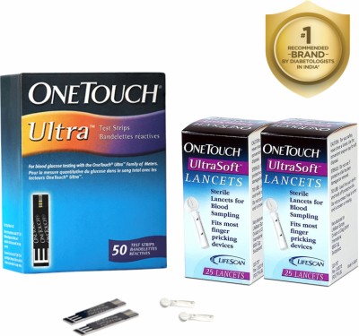 OneTouch Ultra Test Strips 50s Pack + 2 * 25's Ultrasoft Lancets 50 Glucometer Strips