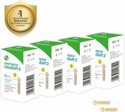 OneTouch Ultra Soft 2 Lancets - 25 Count (Pack of 4 Multicolor) 100 Glucometer Strips