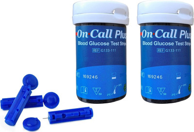 NSC On Call Plus 50 Blood test strips with 100 painless blood lancets- 50 Glucometer Strips