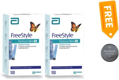 Freestyle Optium Neo H 100X2 Glucose Strips With Free CR2032 Battery - 200 Glucometer Strips