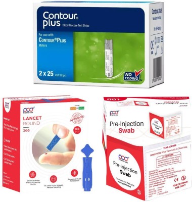 CONTOUR PLUS , Plus One and Elite Glucometer Strips + 100 Lancets + 100 Alcohol Swabs 100 Glucometer Strips