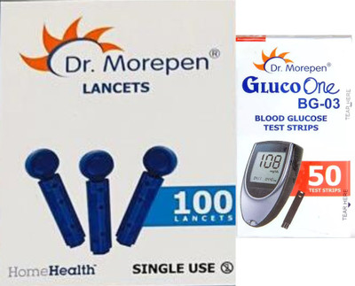Dr. Morepen bg03 100 round lancets and 50 Glucometer Strips