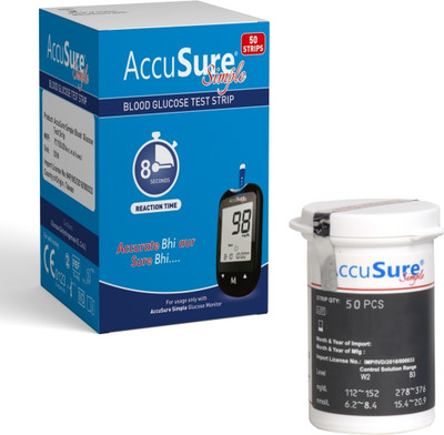 AccuSure Simple Glucometer Test Strips, Pack of 2 | 100 Glucometer Strips