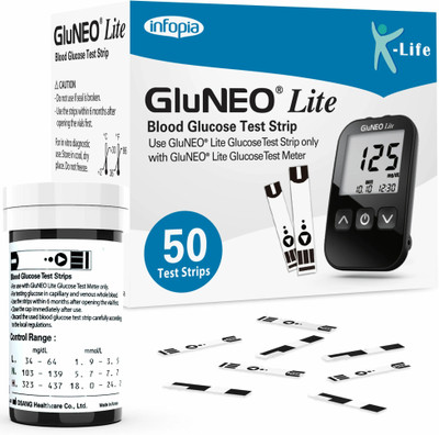 K-life Gluneolite Blood Sugar Glucose Testing 50 Glucometer Strips