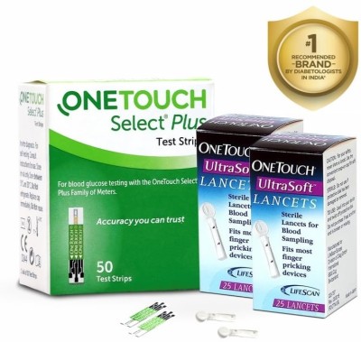OneTouch Select Plus Test Strips 50 Pack + 2 * 25 Lancets 50 Glucometer Strips
