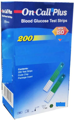 NSC On Call Plus 200 Blood Test Strips with 100 pcs Painless 30G Size Round Lancets- 200 Glucometer Strips