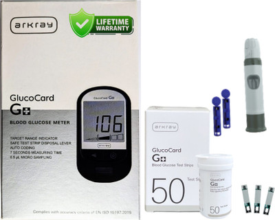 Arkray GlucoCard G+ Diabetes Kit – 50 Test Strips, No Coding, Auto Strip Eject Glucometer(Grey)