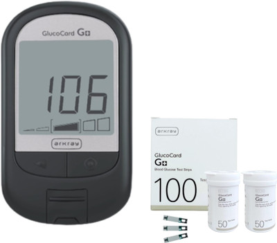 Arkray GlucoCard G+ Blood Glucose Monitor – 100 Bottle Packed Strips, No Coding Glucometer(Grey)