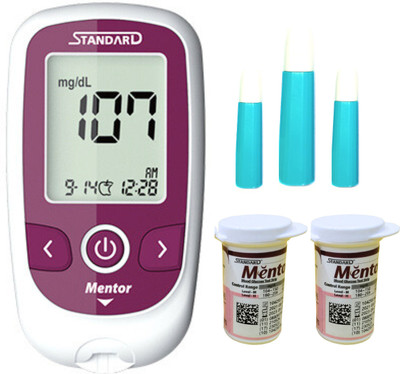 STANDARD Mentor Digital Blood Glucose Meter with 50 Strips Box & 100 Ultra Safety Lancet- Glucometer(Magenta)