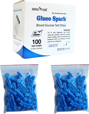 gluco spark 100 Strips and 100 sterile Lancets | Meter not included, Strips and lancets for Glucometer(White)