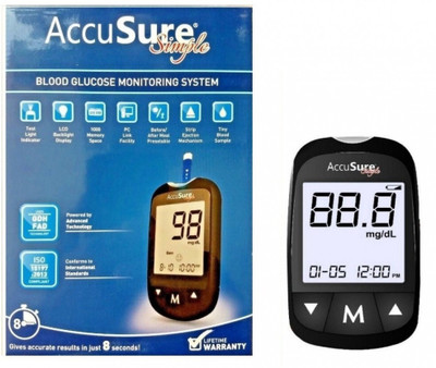 AccuSure Glucometer Machine Comes with 25 Test Strips & 10 Lancet Glucometer(Black)