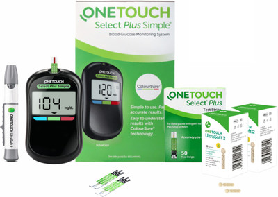 OneTouch Select Plus Glucometer with 50 strips with 50 lancets Glucometer(Black)