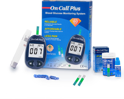 On Call Blood Glucose Test Kit & 25T Vial Strips Combo Pack | Glucometer(Blue)
