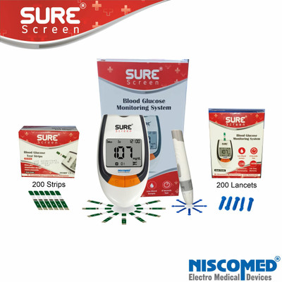 NISCOMED GLUCOMETER COMPLETE SET WITH 200 STRIPS Glucometer(White)