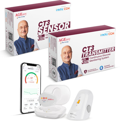 AGEasy (Max Group) CGM Sensor & Transmitter, Continuous Sugar Test Machine Kit-14Days, Glucometer(White)