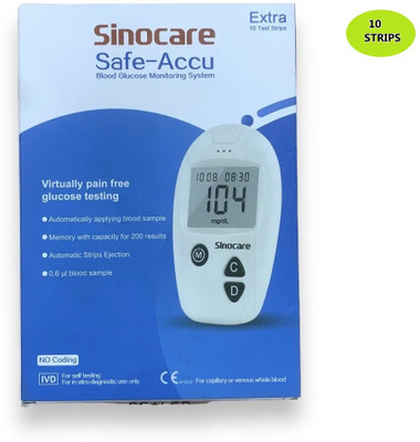 Sinocare ACCU GLUCOMETER WITH 10 STRIPS Glucometer(White)
