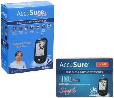 AccuSure SIMPLE GLUCOMETER WITH 100 STRIPS Glucometer(Black)
