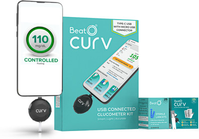 BeatO CURV Smartphone | Sugar Test Machine with 25 Strips & 25 Lancets Glucometer(Black)