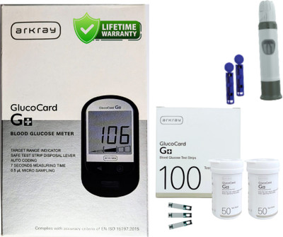 Arkray GlucoCard G+ Diabetes Kit – 100 Test Strips, No Coding, Auto Strip Eject Glucometer(Grey)