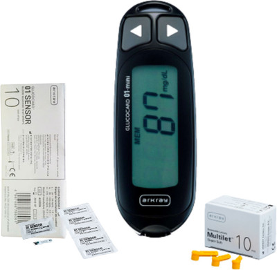 Arkray Max Glucocard 01-Mini with 10 strips 10 Lancets Glucometer(Black)