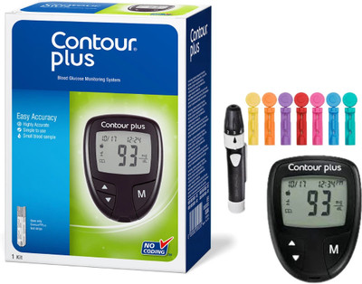 CONTOUR PLUS Glucometer + 1 lancing device + 5 Coloured lancets, Glucometer(Black)