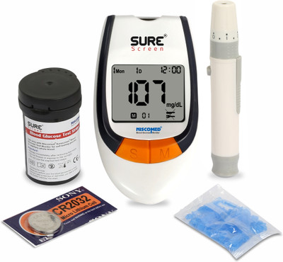 NISCOMED Surescreen Glucose Accurate Blood Sugar testing Painfree Monitor with 20 Strips Glucometer(White)