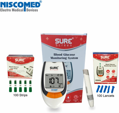 NISCOMED Diabetes Testing Machine With 100 Strips Glucometer(White)