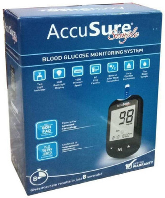 AccuSure Simple Glucometer With 25 Strips Glucometer(Black)