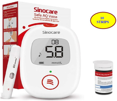 Sinocare VOICE GLUCOMETER WITH 10 STRIPS Glucometer(White)