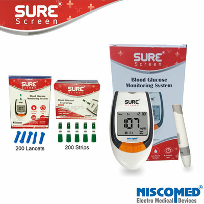 NISCOMED Sugar Testing Monitor With 200 Strips Glucometer(White)