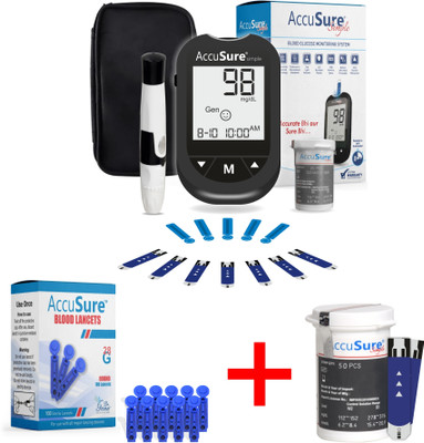 AccuSure Simple Kit With 100 Blood Lancet And 50 Test Strip Glucometer(Black)