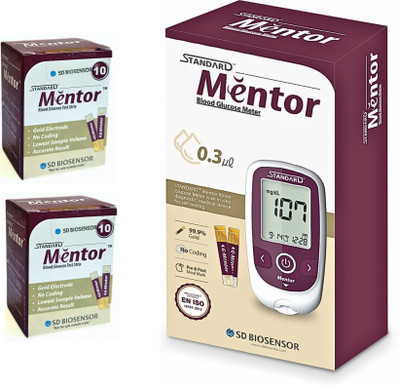 STANDARD Mentor Blood glucose Monitoring Machine with 20 Strips Glucometer(Magenta)