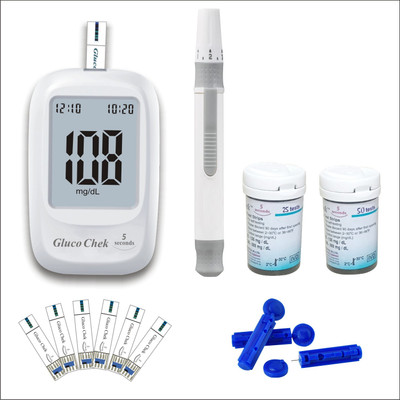 ASPEN Gluco Chek 5 Sec. Glucose Blood Sugar testing Monitor Machine with 75 Test Strip Glucometer(White)